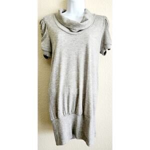 Ambiance Apparel Gray Cowl Neck Ruched Short Sleeve Top Large Soft Banded Waist